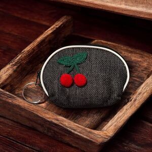 Red Strawberry Black Coin Purse Keychain